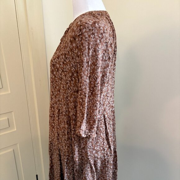 Brown Crinkle Textured Boho Chic Floral Dress by BE COOL, Size Medium - Picture 5 of 11